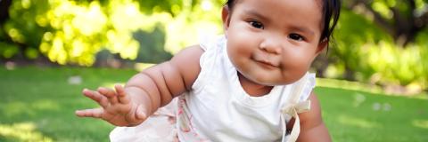 Baby girl playing on the grass. 